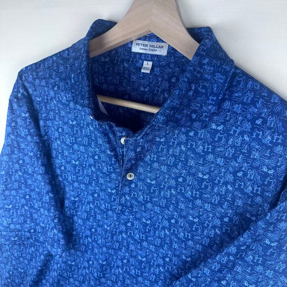 Peter Millar Men's Size L Polo Golf Shirt Casual Collared All Over Print - Picture 2 of 8